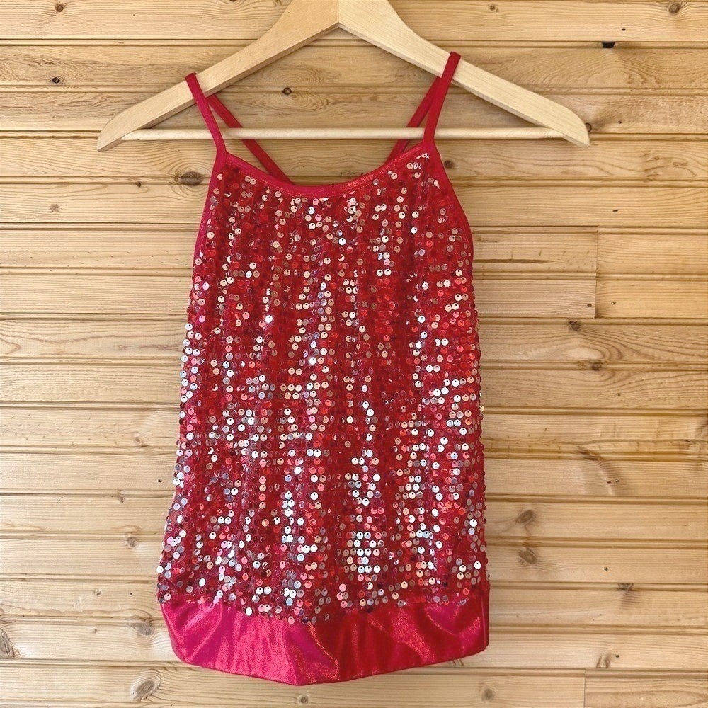 Weissman Dance Leotard w Shorts Halloween Costume Sequins Red Medium Jazz